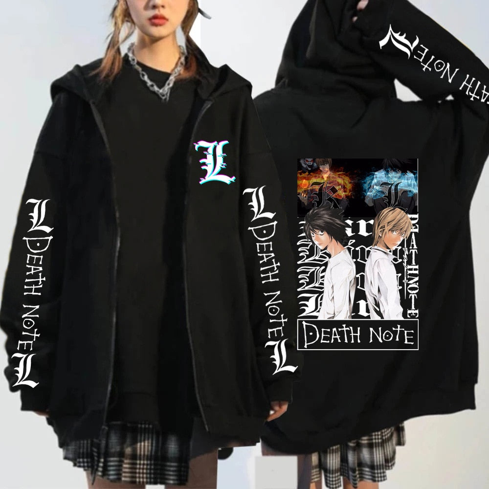 Anime Death Note Print Hoodies Japanese Anime Men&#39;s Zipper Jacket Harajuku Streetwear Zip Up Sweatshirts Oversized Y2K Coats