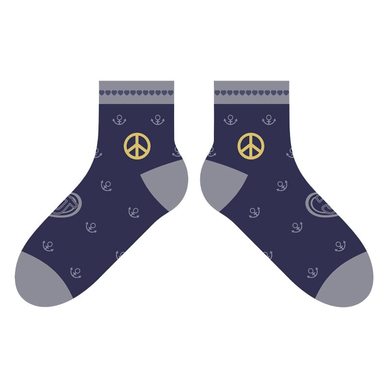 Anime Jojos Bizarre Adventure Bruno Bucciarati Kira Yoshikage Socks Embroider Cartoon Ankle Socks Creative Sock