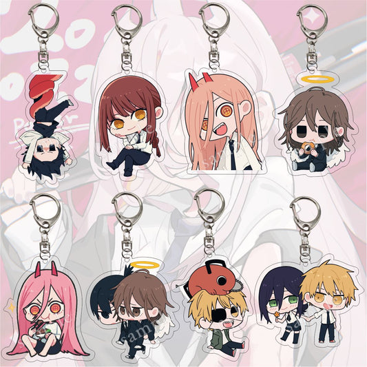 Kawaii Figures Anime Chainsaw Man Keychain Pochita Power Makima Angel Hayakawa Aki Key Ring 6cm Acrylic Charm Key Chain Llaveros