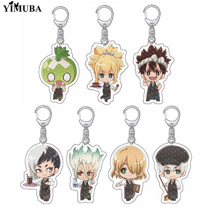 Anime Dr. Stone Keychain Senku Ishigami Oki Taiju Ogawa Yuzuriha Kohaku Acrylic Figure Key Chain Backpack Schoolbag Charm Keyring