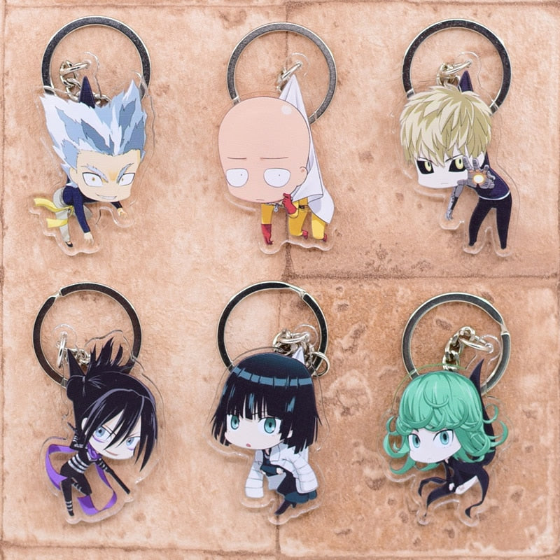 One Punch Man Keychain Series-1 Cute Double Sided Saitama Key Chain Pendant Acrylic Anime Accessories Cartoon Keyring