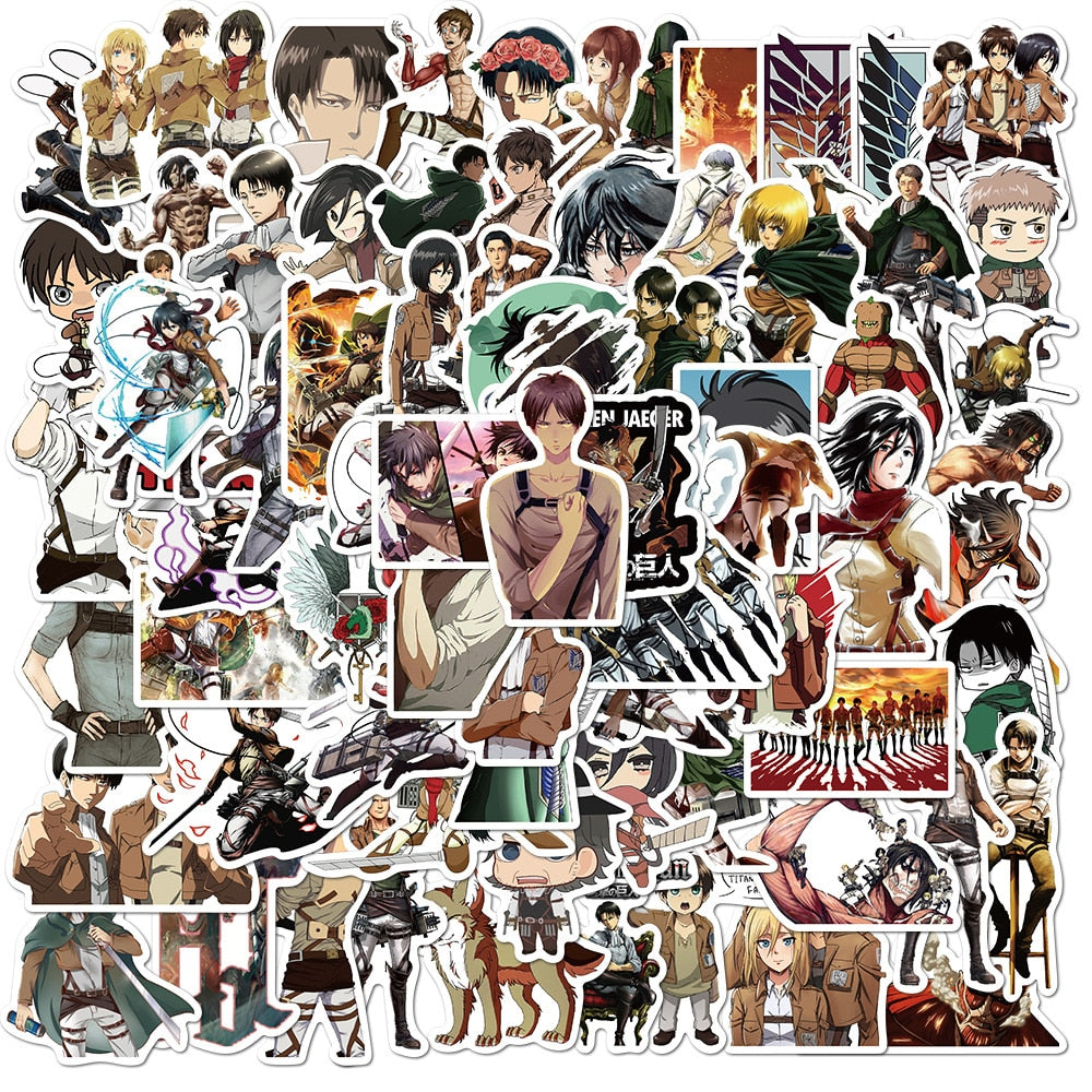 100PCS Attack on Titan Anime Stickers Pack Vinyl for Laptop Stationery Skateboard PS4 Guitar Decal Helmet Classic Toy Sticker