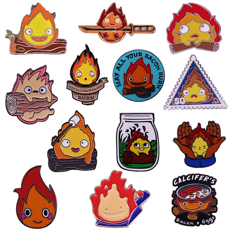 Howl Moving Castle Calcifer Collectio Fire Demon Spirit Enamel Brooch Pins Badge Lapel Pin Brooches Alloy Metal Fashion Jewelry Studio Ghibli