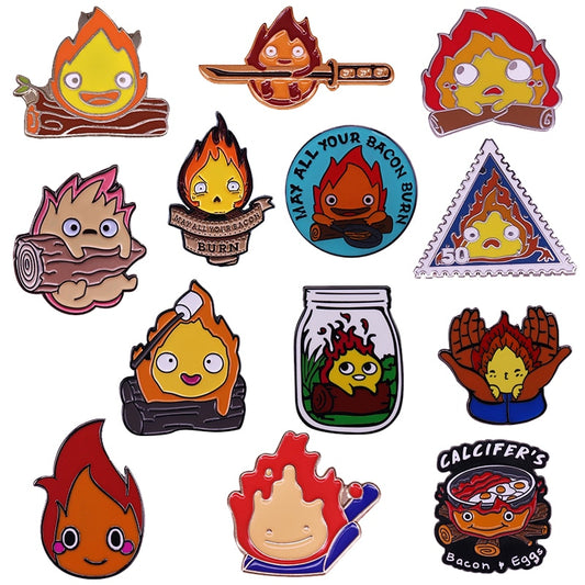 Howl Moving Castle Calcifer Collectio Fire Demon Spirit Enamel Brooch Pins Badge Lapel Pin Brooches Alloy Metal Fashion Jewelry Studio Ghibli