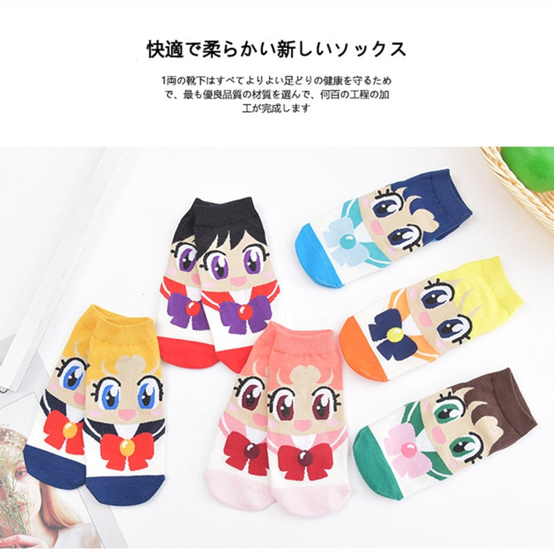 6 pairs High Quality Novel original design new products cute Kawaii playful cat sailor Moon breathable funny lovely women Socks