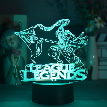 Xin Zhao Champion League of Legends 3D Visual Lamp Gaming Room Desk Backlight Novelty Acrylic Lighting Decoration on the table