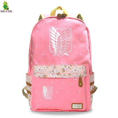 Attack on Titan Black Bagpacks Floral Printing Backpacks Travel Backpack Hot Anime School Bag for Teenage Girls Laptop Mochilas