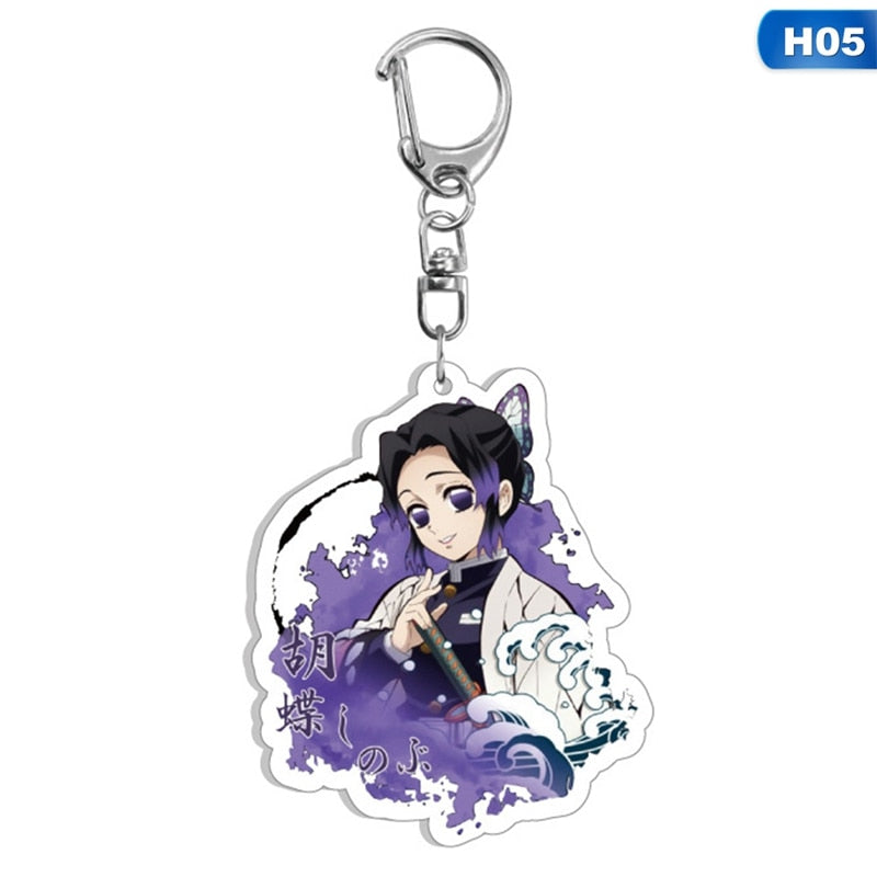 New Anime Demon Slayer Acrylic Keychain Cute Brinco Blade of Ghost Key Chain Kamado Tanjirou Cosplay Pompom Yaiba Keyring