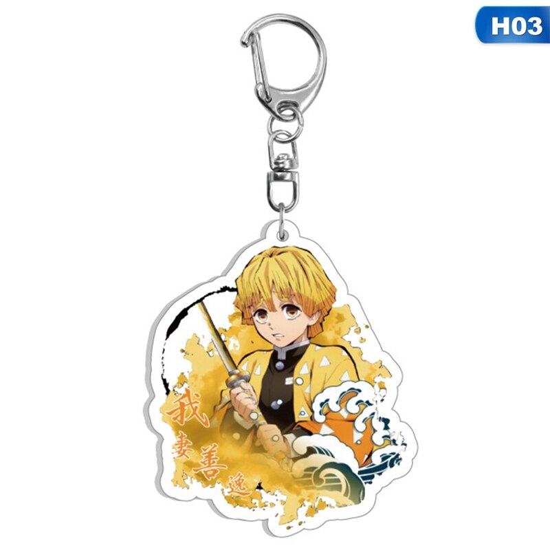 New Anime Demon Slayer Acrylic Keychain Cute Brinco Blade of Ghost Key Chain Kamado Tanjirou Cosplay Pompom Yaiba Keyring