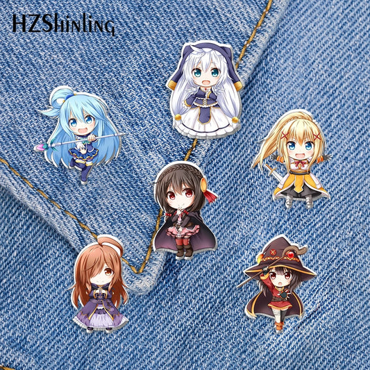 2021 New KonoSuba God&#39;s Blessing on this Wonderful World Acrylic Lapel Pin Epoxy Butterfly Clasp Pin Handmade Butterfly Brooch