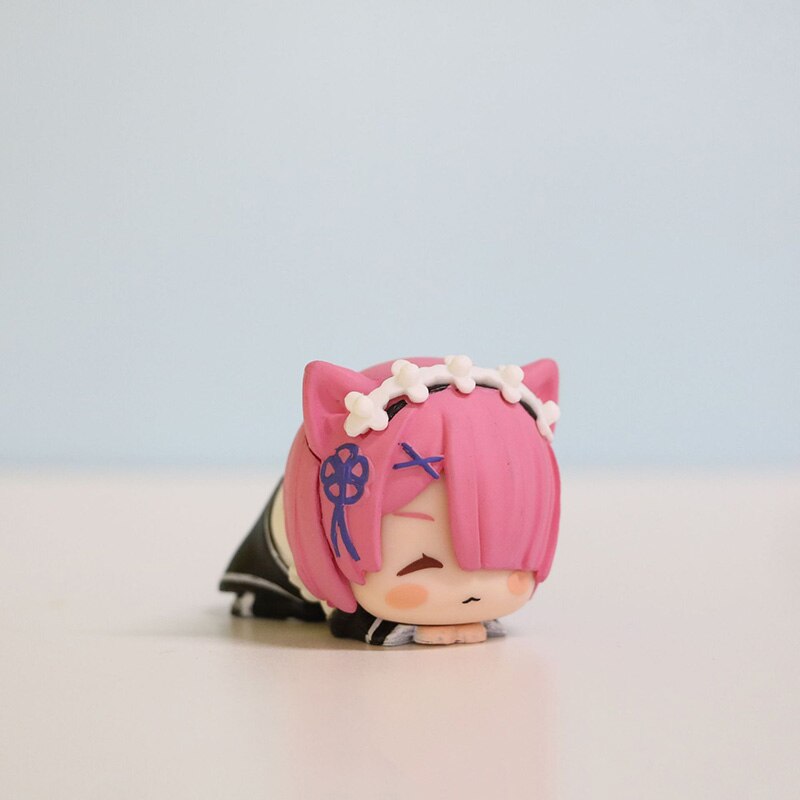 4pcs Re: Zero In A Different World From Zero Anime Action Figures Rem Ram Emilia Echidna 4 Models Cute Cat Lying Position Dolls