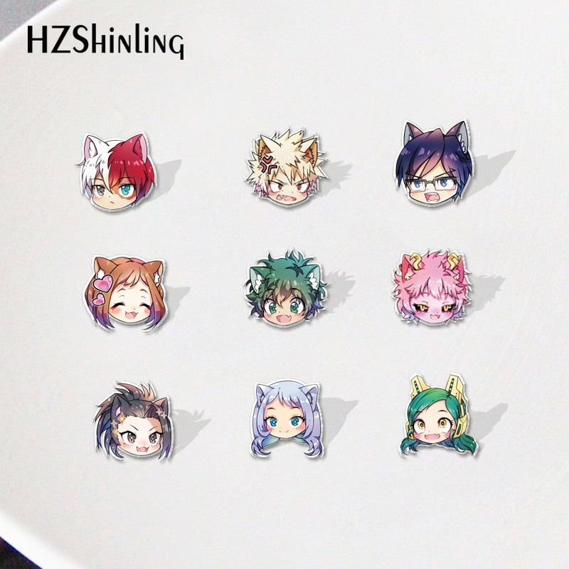 Cartoon Anime Acrylic Lapel Pins My Hero Academia Midoriya Izuku All·Might Todoroki Shoto Resin Epoxy Pins Badge