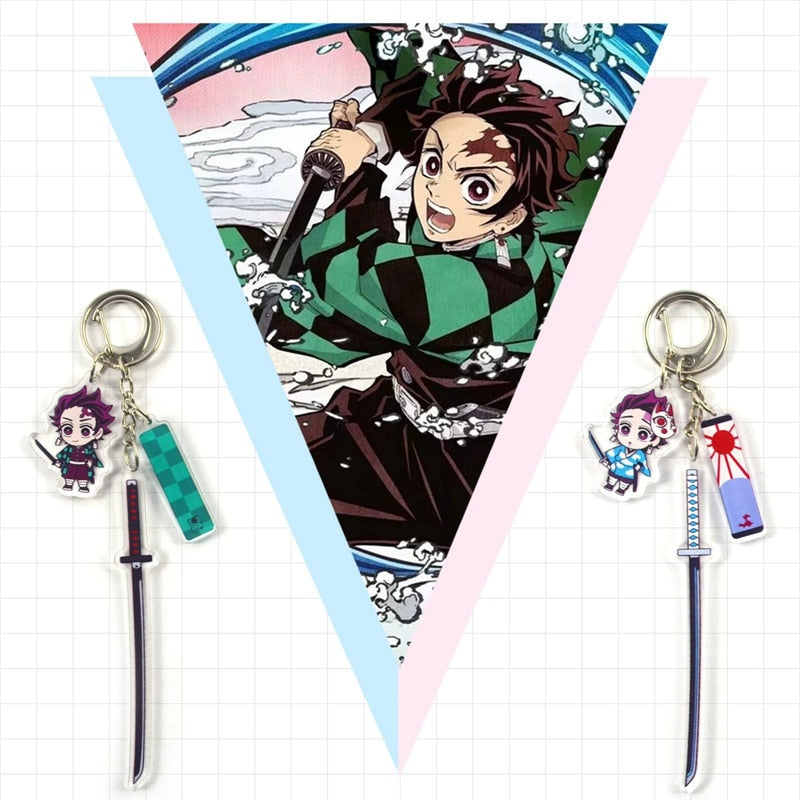 Anime Demon Slayer Keychain Acrylic Kimetsu no Yaiba Blade of Ghost Keychains Key Cover Chain Keyring Jewelry Accessories Gifts