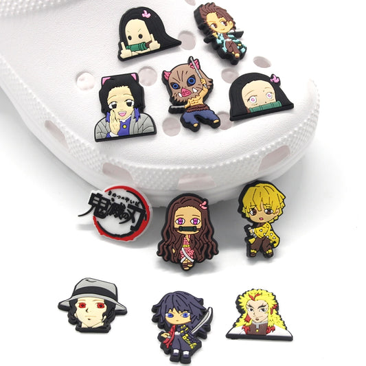 1pcs Japanese Cartoon Shoe Charms Anime Demon Slayer PVC Shoe Accessories Decoration Fit Croc Clogs Jibz Party Kids X-mas Gifts