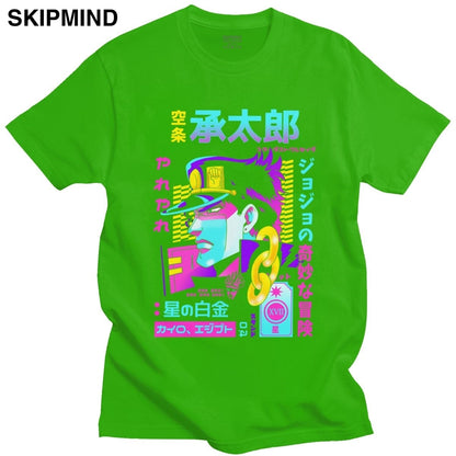 Fashion Jojos Bizarre Adventure T Shirt Men Short Sleeved Vaporwave Aesthetic Jotaro T-shirt Cotton Kujo Manga Graphic Tee Tops