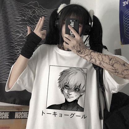 Oversized T-Shirt Men Women Cartoon Hot Japanese Anime Tokyo Ghoul Kaneki Ken Graphic Fashion Unisex Tshirt Summer Top female