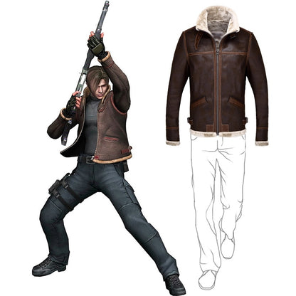 Biohazard Resident Evil 4 Leon S Kennedy Evil Costume Leather Coat Jacket Cosplay PU Faur Jacket Long-sleeve Winter Outerwear Men