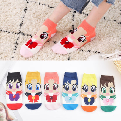 6 pairs High Quality Novel original design new products cute Kawaii playful cat sailor Moon breathable funny lovely women Socks