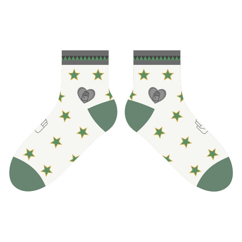 Anime Jojos Bizarre Adventure Bruno Bucciarati Kira Yoshikage Socks Embroider Cartoon Ankle Socks Creative Sock