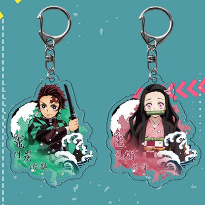 New Anime Demon Slayer Acrylic Keychain Cute Brinco Blade of Ghost Key Chain Kamado Tanjirou Cosplay Pompom Yaiba Keyring