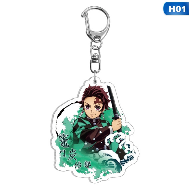 New Anime Demon Slayer Acrylic Keychain Cute Brinco Blade of Ghost Key Chain Kamado Tanjirou Cosplay Pompom Yaiba Keyring