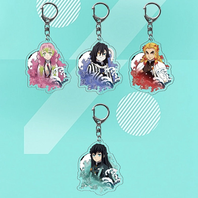 New Anime Demon Slayer Acrylic Keychain Cute Brinco Blade of Ghost Key Chain Kamado Tanjirou Cosplay Pompom Yaiba Keyring