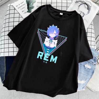 Top Print Anime Re: Zero T Shirt Women Sexy Girl Short Sleeve Manga Cosplay Tshirt Cute Rem Harajuku Funny Women Graphic Tee