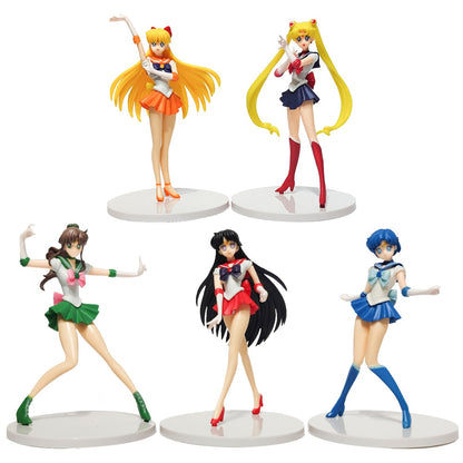 5pcs Sailor Moon Action Figures Model Toy Tsukino Usagi Tuxedo Venus Anime Collection Decoration Decor Cartoon Doll Kids Gift