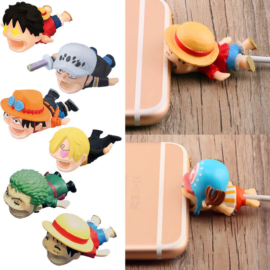 Anime One Piece Kawaii Cable Bite Protector for Iphone Usb Cable Organizer Winder Luffy Zoro Protector Toys for Children Gift