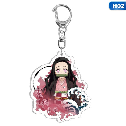 New Anime Demon Slayer Acrylic Keychain Cute Brinco Blade of Ghost Key Chain Kamado Tanjirou Cosplay Pompom Yaiba Keyring