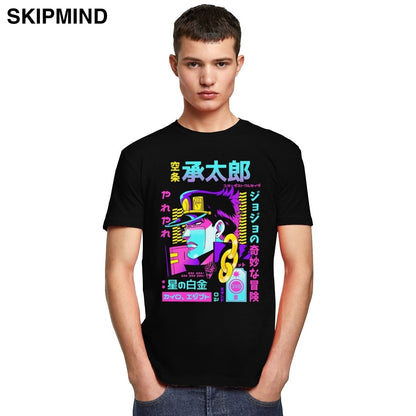 Fashion Jojos Bizarre Adventure T Shirt Men Short Sleeved Vaporwave Aesthetic Jotaro T-shirt Cotton Kujo Manga Graphic Tee Tops