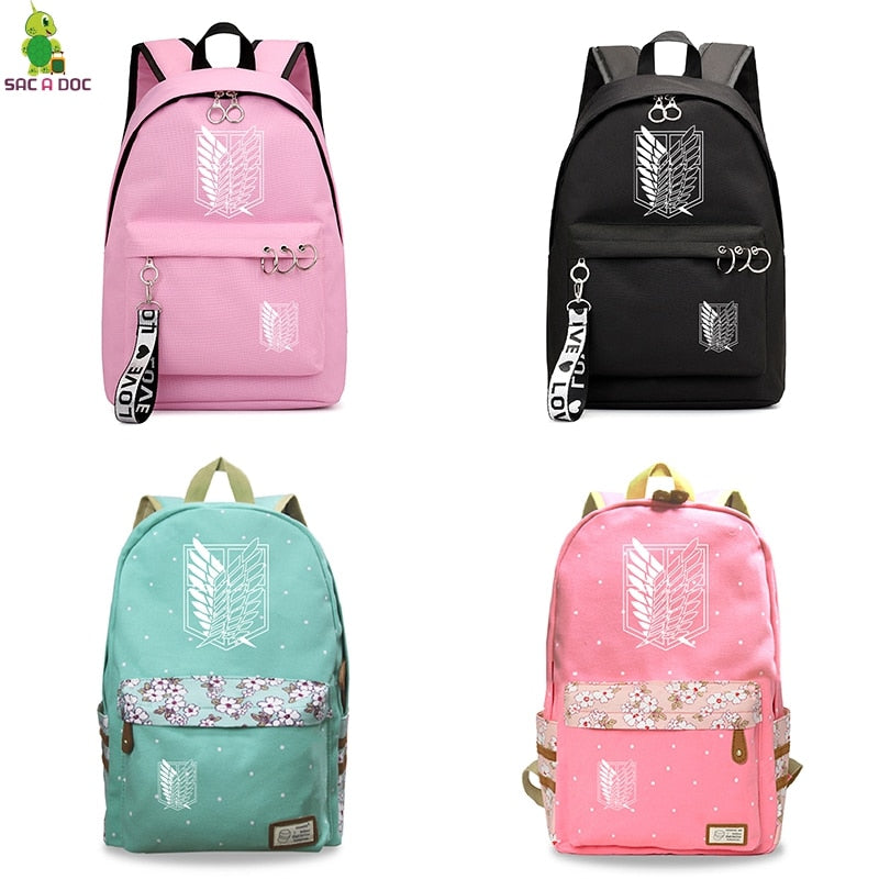 Attack on Titan Black Bagpacks Floral Printing Backpacks Travel Backpack Hot Anime School Bag for Teenage Girls Laptop Mochilas