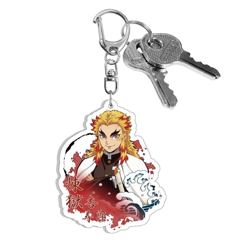 New Anime Demon Slayer Acrylic Keychain Cute Brinco Blade of Ghost Key Chain Kamado Tanjirou Cosplay Pompom Yaiba Keyring