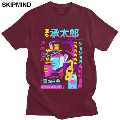 Fashion Jojos Bizarre Adventure T Shirt Men Short Sleeved Vaporwave Aesthetic Jotaro T-shirt Cotton Kujo Manga Graphic Tee Tops