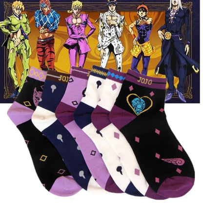 Anime Jojos Bizarre Adventure Bruno Bucciarati Kira Yoshikage Socks Embroider Cartoon Ankle Socks Creative Sock