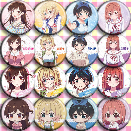 Anime Rent Girlfriend Chizuru Mami Ruka Sumi 58mm Acrylic Badges Brooch Round Icons