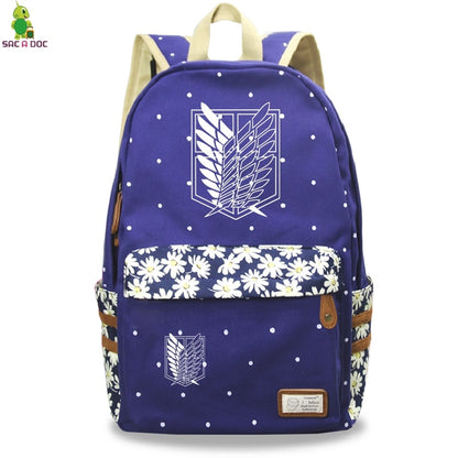 Attack on Titan Black Bagpacks Floral Printing Backpacks Travel Backpack Hot Anime School Bag for Teenage Girls Laptop Mochilas