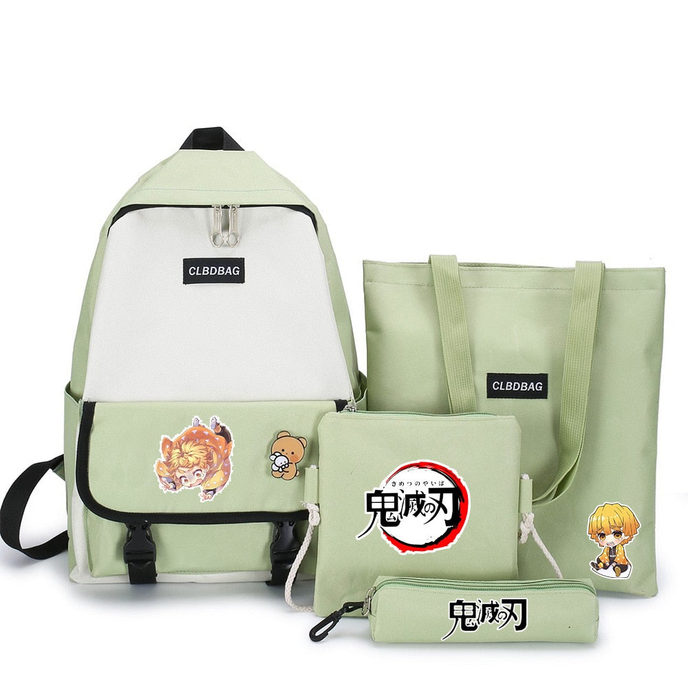 4PCS/set Demon Slayer: Kimetsu No Yaiba Kamado Tanjirou Agatsuma Zenitsu Hashibira schoolbag Backpack Shoulder bag Model Gift