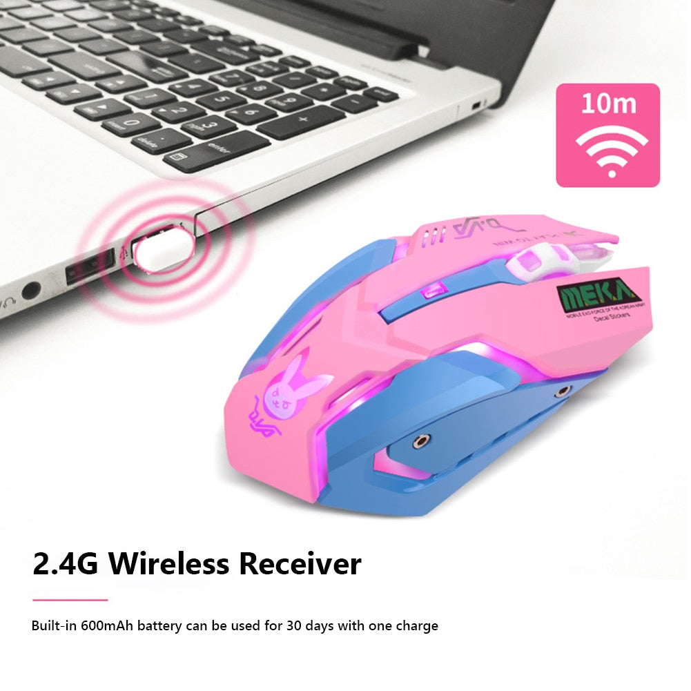 2.4GHz LED USB Wireless Gaming Optical Mouse 2400dpi Mute PC Laptop Computer 6 Buttons Gaming Mice for OW DVA Overwatch