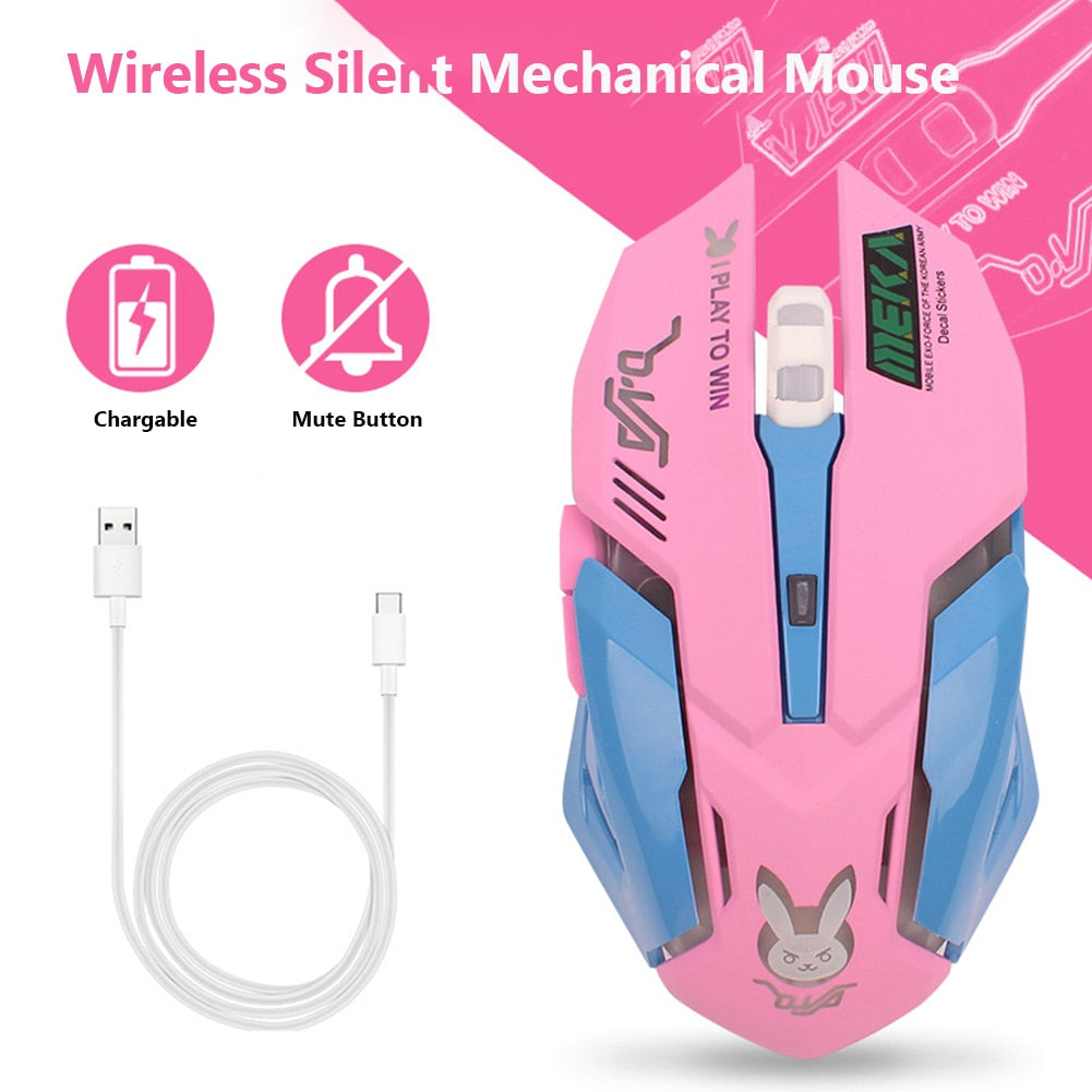 2.4GHz LED USB Wireless Gaming Optical Mouse 2400dpi Mute PC Laptop Computer 6 Buttons Gaming Mice for OW DVA Overwatch