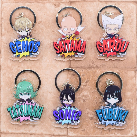 One Punch Man Keychain Series-2 Cute Double Sided Saitama Key Chain Pendant Acrylic Anime Accessories Cartoon Keyring