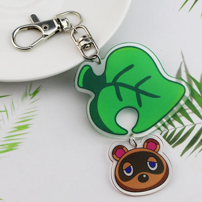 Switch Game Animal Crossing Keychain Fashion Skin Rope Small Leaves Keyring Charm Bag Pendant Cute Acrylic Unisex Jewelry Gifts