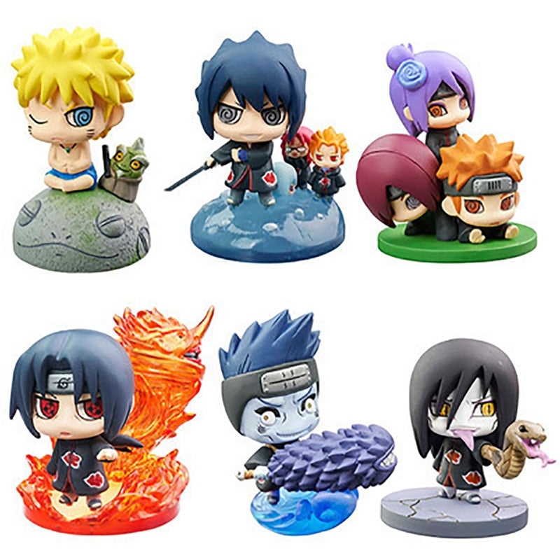 6Pcs Q Version Naruto Anime Figurine Uchiha Sasuke Itachi Gaara Akatsuki Action Figure PVC Model Toys For Children