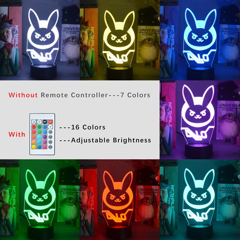 Overwatch OW Game Figure Dva Lamp 3D Led Neon Effect Night Lights Birthday Gift for Friends Gaming Room Table art Decoration