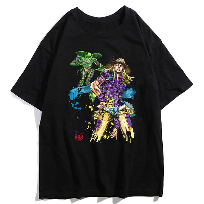 Jojos Bizarre Adventure Kujo Jotaro Giorno Giovanna Men Summer T-Shirts Harajuku Streetwear Ulzzang Hip Hop Tops Tee Cool T-Shirt