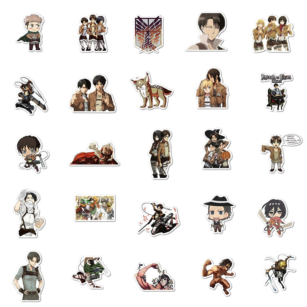 100PCS Attack on Titan Anime Stickers Pack Vinyl for Laptop Stationery Skateboard PS4 Guitar Decal Helmet Classic Toy Sticker