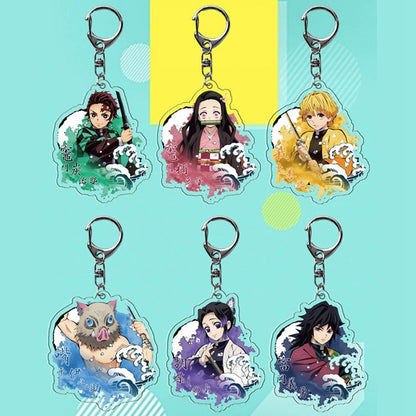 New Anime Demon Slayer Acrylic Keychain Cute Brinco Blade of Ghost Key Chain Kamado Tanjirou Cosplay Pompom Yaiba Keyring