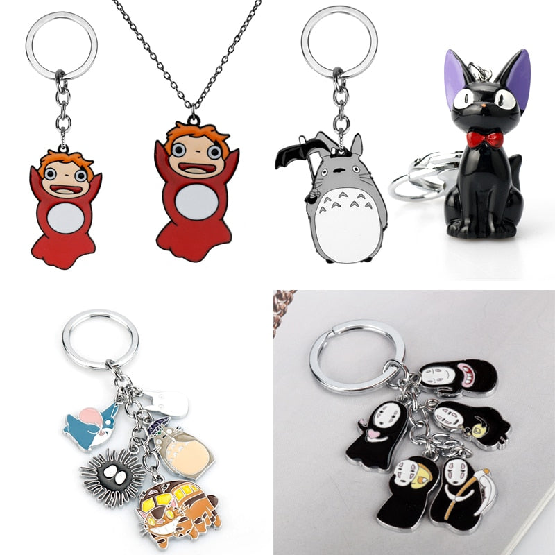 Ponyo on the Cliff Kiki&#39;s Delivery Service Spirited Away Totoro Keyring Keychain Cute Cartoon Anime Metal Pendant Key Chain Ring