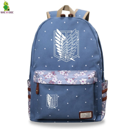 Attack on Titan Black Bagpacks Floral Printing Backpacks Travel Backpack Hot Anime School Bag for Teenage Girls Laptop Mochilas