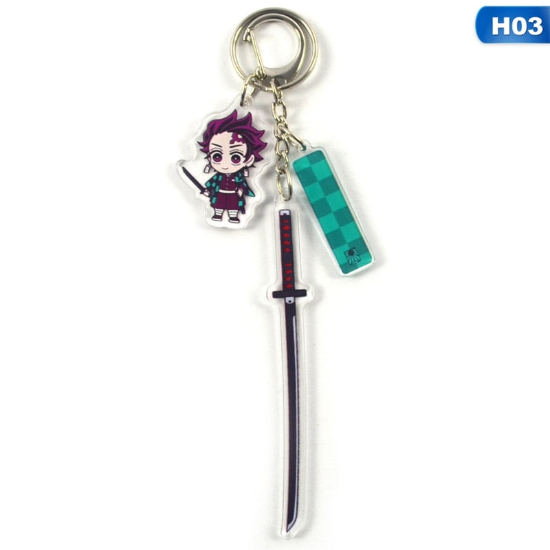 Anime Demon Slayer Keychain Acrylic Kimetsu no Yaiba Blade of Ghost Keychains Key Cover Chain Keyring Jewelry Accessories Gifts